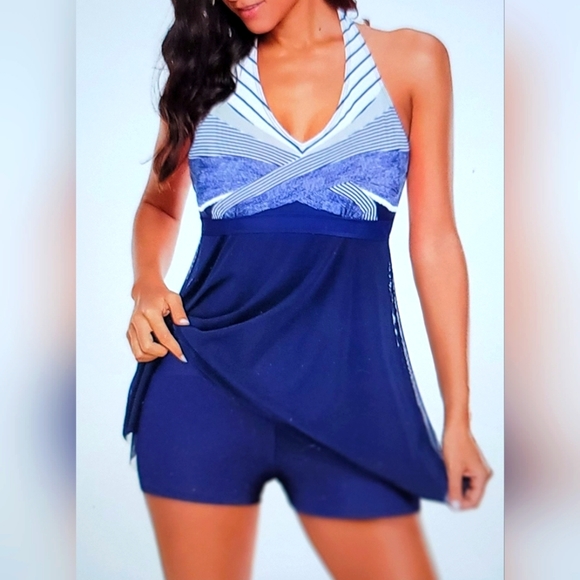 Other - NWOT Athletic Boy Short Swimdress attached shorts halter nautical swim bathing